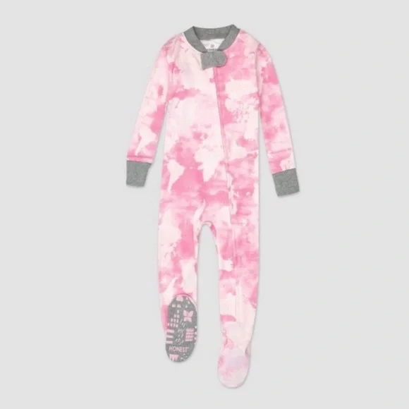 NWOT HonestBaby Non-Slip Footie PJ Rose Colior World watercolor pink tie dye 12m - Picture 4 of 6